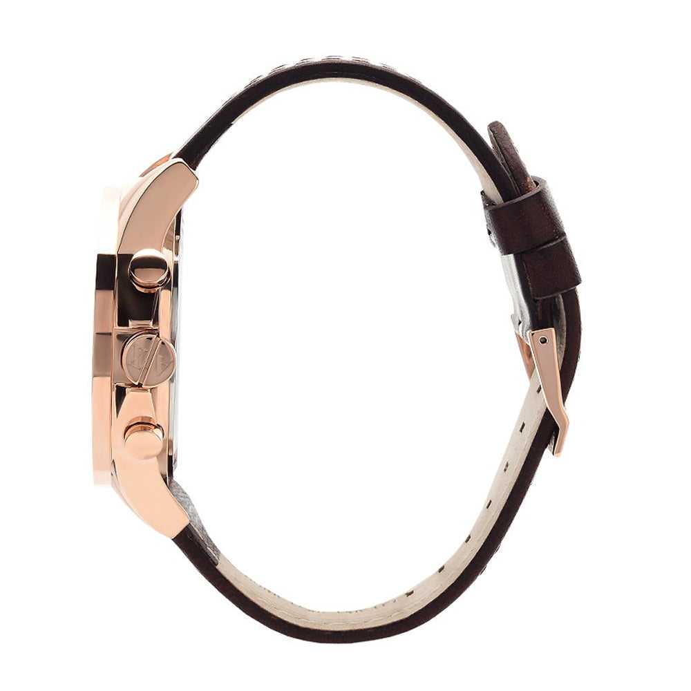 ARMANI EXCHANGE CHRONOGRAPH ROSE GOLD STAINLESS STEEL AX2508 BROWN LEATHER STRAP MEN'S WATCH - H2 Hub Watches