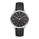 ARMANI EXCHANGE ANALOG QUARTZ SILVER STAINLESS STEEL AX2703 BLACK LEATHER STRAP MEN'S WATCH - H2 Hub Watches