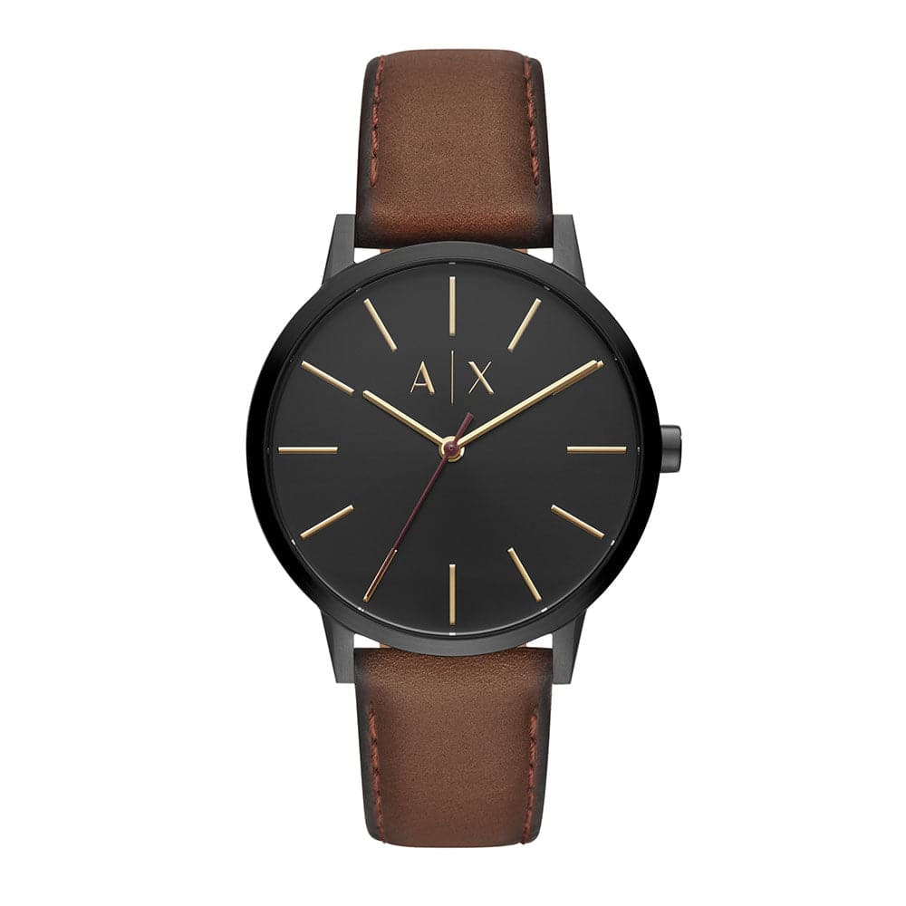 ARMANI EXCHANGE ANALOG QUARTZ BLACK STAINLESS STEEL AX2706 BROWN LEATHER STRAP MEN'S WATCH - H2 Hub Watches
