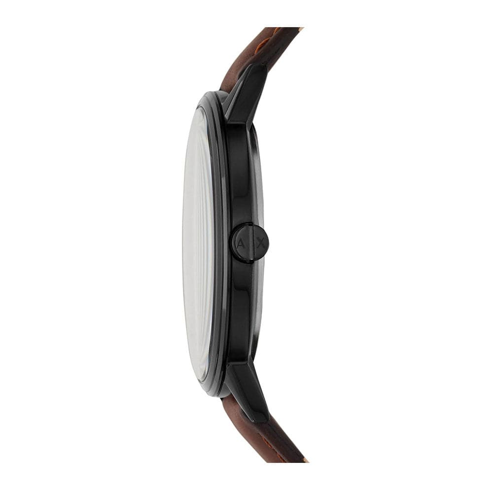 ARMANI EXCHANGE ANALOG QUARTZ BLACK STAINLESS STEEL AX2706 BROWN LEATHER STRAP MEN'S WATCH - H2 Hub Watches