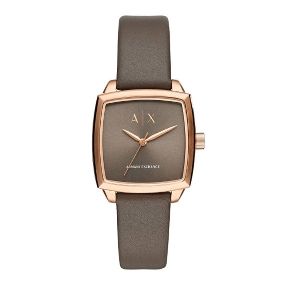 ARMANI EXCHANGE ANALOG QUARTZ ROSE GOLD STAINLESS STEEL AX5454 BROWN LEATHER STRAP WOMEN'S WATCH - H2 Hub Watches