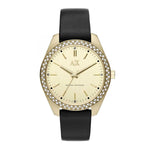 ARMANI EXCHANGE ANALOG QUARTZ GOLD STAINLESS STEEL AX5507 BLACK LEATHER STRAP WOMEN'S WATCH - H2 Hub Watches