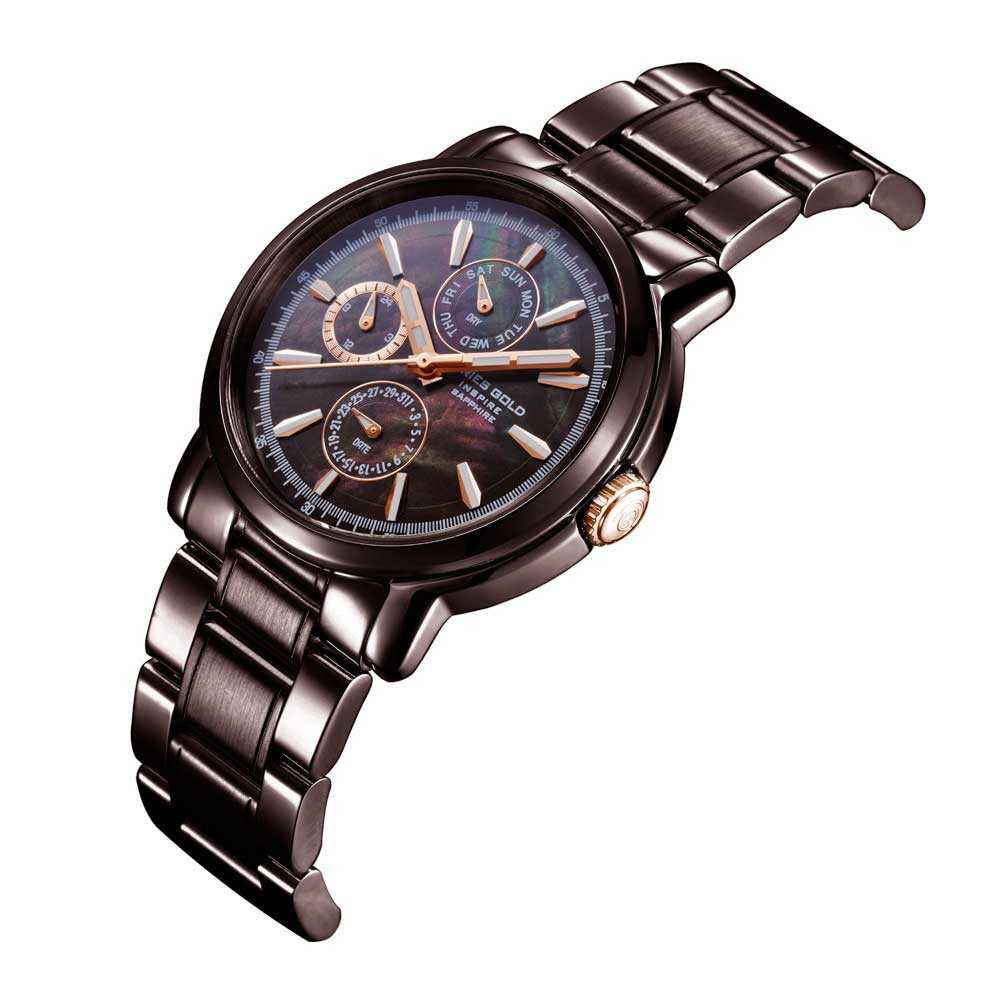 ARIES GOLD CHRONOGRAPH INSPIRE CONTENDER COFFEE STAINLESS STEEL B 7302 CF-BKRG WOMEN'S WATCH - H2 Hub Watches