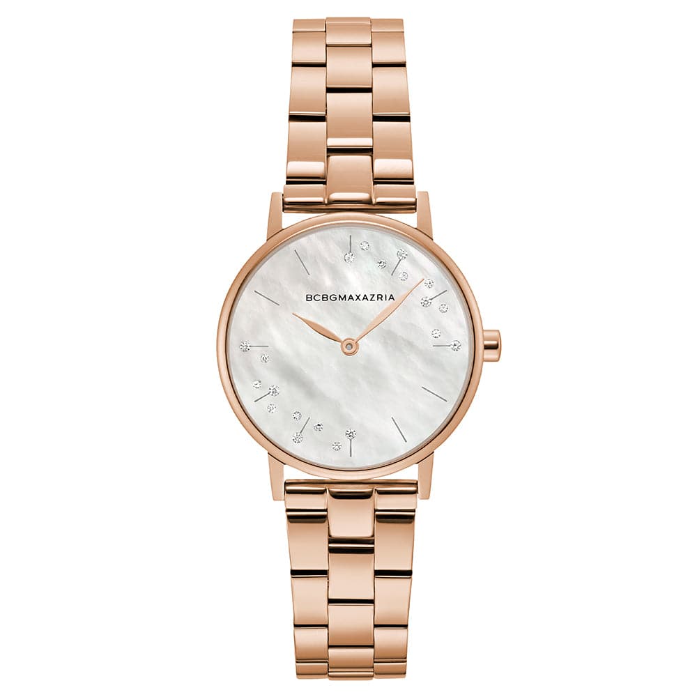 BCBGMAXAZRIA QUARTZ ROSE GOLD MINIMALIST STAINLESS STEEL BG50822002 WO H2 Hub