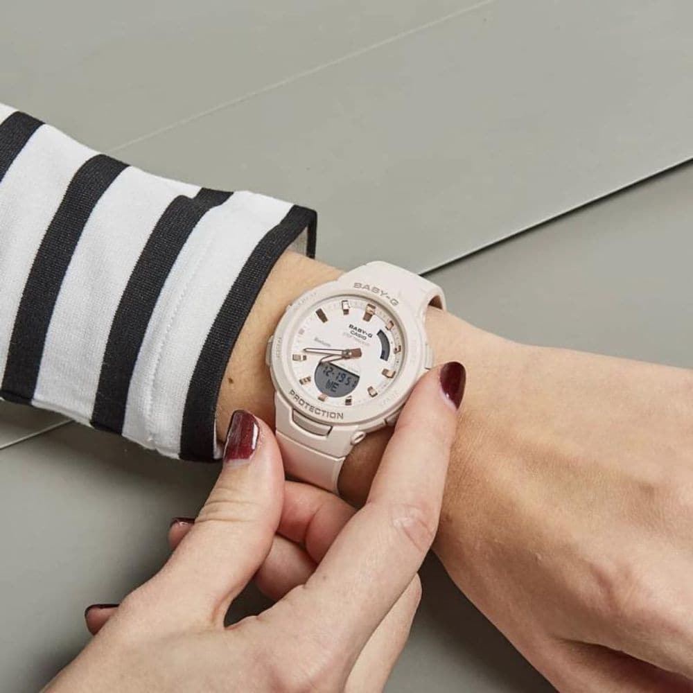 CASIO BABY-G BSA-B100-4A1DR DIGITAL QUARTZ BEIGE RESIN G-SQUAD WOMEN'S WATCH - H2 Hub Watches