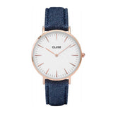 CLUSE LA BOHEME QUARTZ ROSE GOLD STAINLESS STEEL CL18025 BLUE LEATHER STRAP LADIES WATCH - H2 Hub Watches