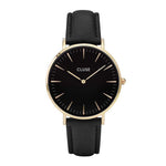 CLUSE LA BOHEME QUARTZ GOLD STAINLESS STEEL CL18401 BLACK LEATHER STRAP LADIES WATCH - H2 Hub Watches