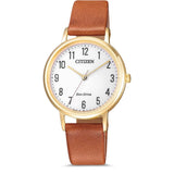 CITIZEN EM0578-17A ECO-DRIVE GOLD STAINLESS STEEL BROWN LEATHER STRAP WOMEN'S WATCH