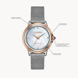 CITIZEN EM0796-59Y CECI ECO DRIVE DIAMOND MOP DIAL MESH BRACELET WOMEN'S WATCH