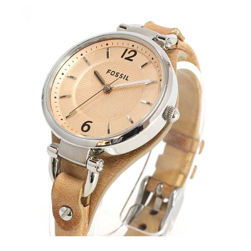 FOSSIL GEORGIA ANALOG QUARTZ SILVER STAINLESS STEEL ES2830 BROWN LEATHER STRAP WOMEN'S WATCH - H2 Hub Watches