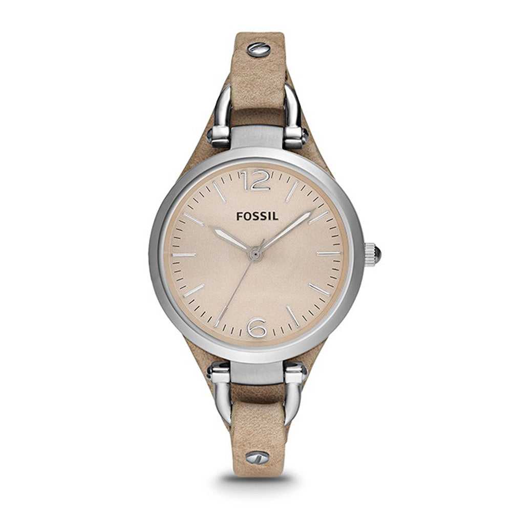 FOSSIL GEORGIA ANALOG QUARTZ SILVER STAINLESS STEEL ES2830 BROWN LEATHER STRAP WOMEN'S WATCH - H2 Hub Watches