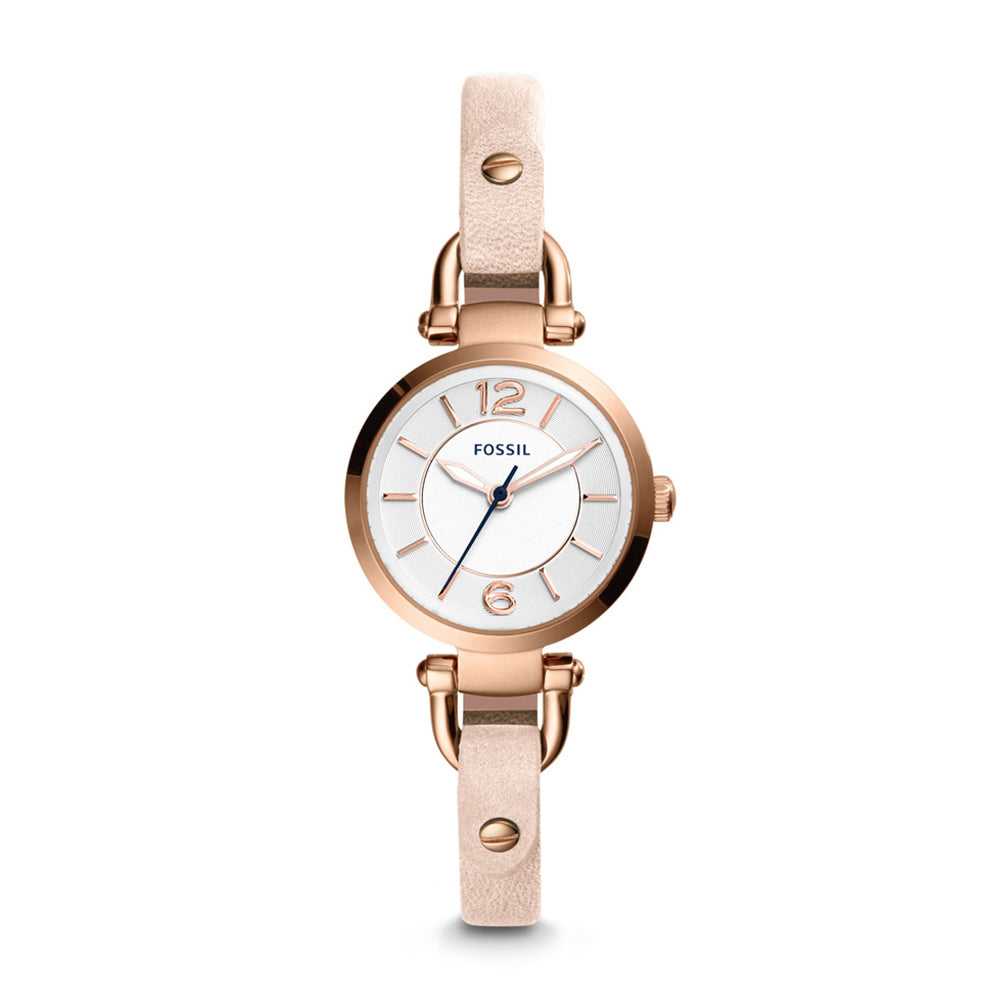 FOSSIL GEORGIA ANALOG QUARTZ ROSE GOLD STAINLESS STEEL ES4340 PINK LEATHER STRAP WOMEN'S WATCH - H2 Hub Watches