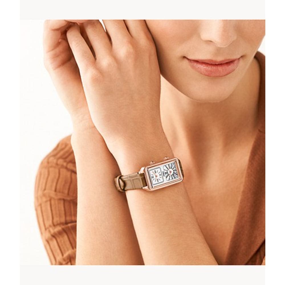 FOSSIL ES5228 DUALTIME BROWN LEATHER WOMEN WATCH H2 Hub