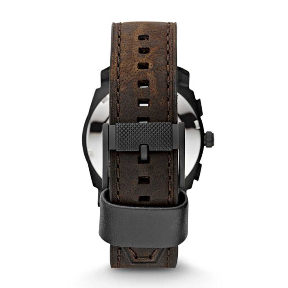 FOSSIL MACHINE CHRONOGRAPH BLACK STAINLESS STEEL FS4656 BROWN LEATHER STRAP MEN'S WATCH - H2 Hub Watches