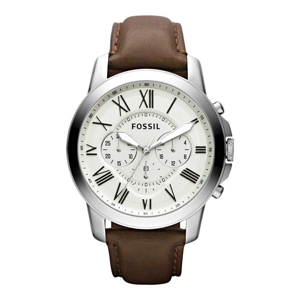 FOSSIL NEUTRA CHRONOGRAPH SILVER STAINLESS STEEL FS4735IE BROWN LEATHER STRAP MEN'S WATCH - H2 Hub Watches