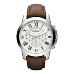 FOSSIL NEUTRA CHRONOGRAPH SILVER STAINLESS STEEL FS4735IE BROWN LEATHER STRAP MEN'S WATCH - H2 Hub Watches