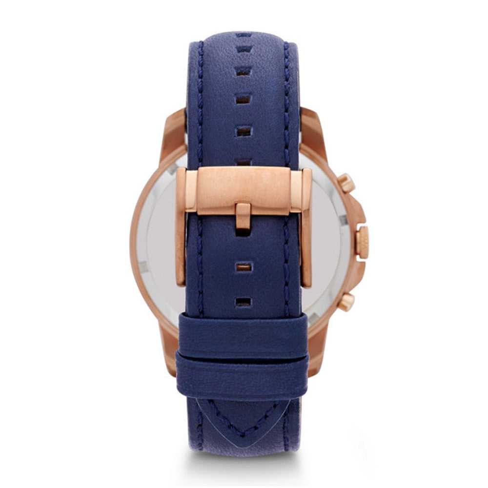 FOSSIL GRANT CHRONOGRAPH ROSE GOLD STAINLESS STEEL FS4835 BLUE LEATHER STRAP MEN'S WATCH - H2 Hub Watches