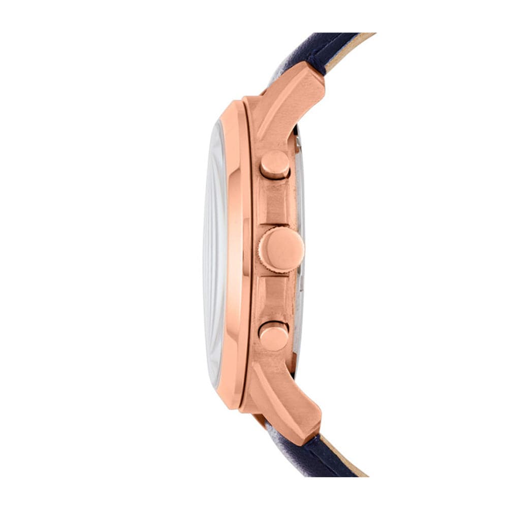 FOSSIL GRANT CHRONOGRAPH ROSE GOLD STAINLESS STEEL FS4835 BLUE LEATHER STRAP MEN'S WATCH - H2 Hub Watches