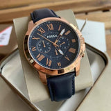 Fossil Grant Chronograph Navy Leather Men's Watch FS4835