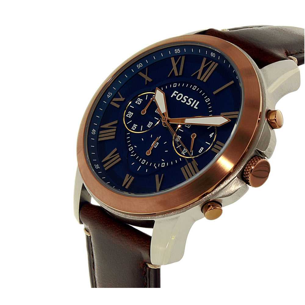 FOSSIL GRANT CHRONOGRAPH GOLD STAINLESS STEEL FS5150 BROWN LEATHER STRAP MEN'S WATCH - H2 Hub Watches