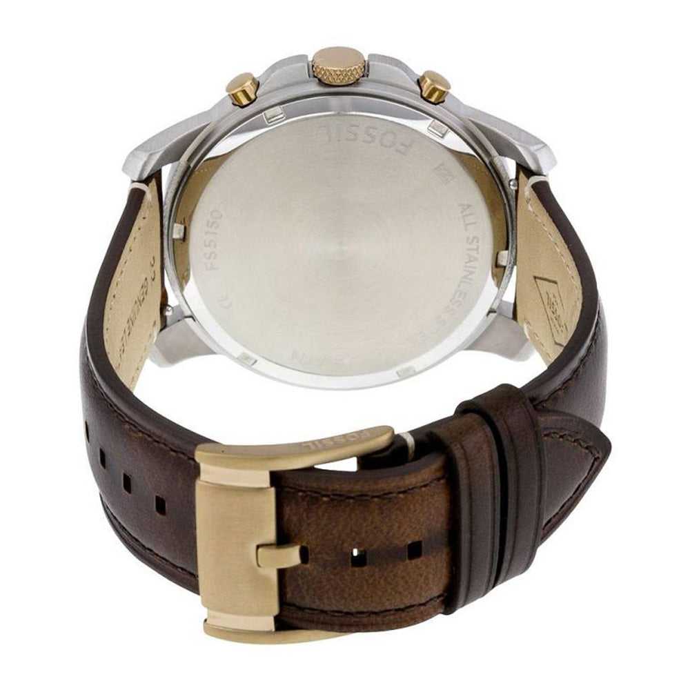 FOSSIL GRANT CHRONOGRAPH GOLD STAINLESS STEEL FS5150 BROWN LEATHER STRAP MEN'S WATCH - H2 Hub Watches