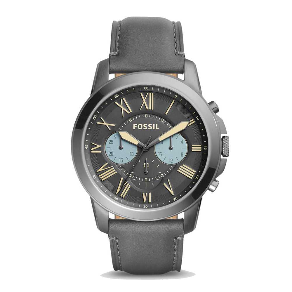 FOSSIL GRANT CHRONOGRAPH SILVER STAINLESS STEEL FS5183 GREY LEATHER STRAP MEN S WATCH