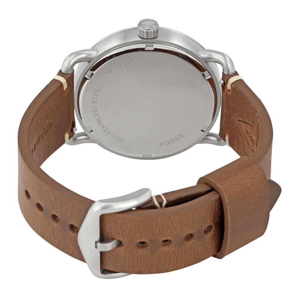 FOSSIL THE COMMUTER ANALOG QUARTZ SILVER STAINLESS STEEL FS5275 BROWN LEATHER STRAP MEN'S WATCH - H2 Hub Watches