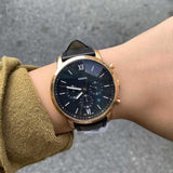 FOSSIL NEUTRA CHRONOGRAPH ROSE GOLD STAINLESS STEEL FS5381 BLACK LEATHER STRAP MEN'S WATCH - H2 Hub Watches