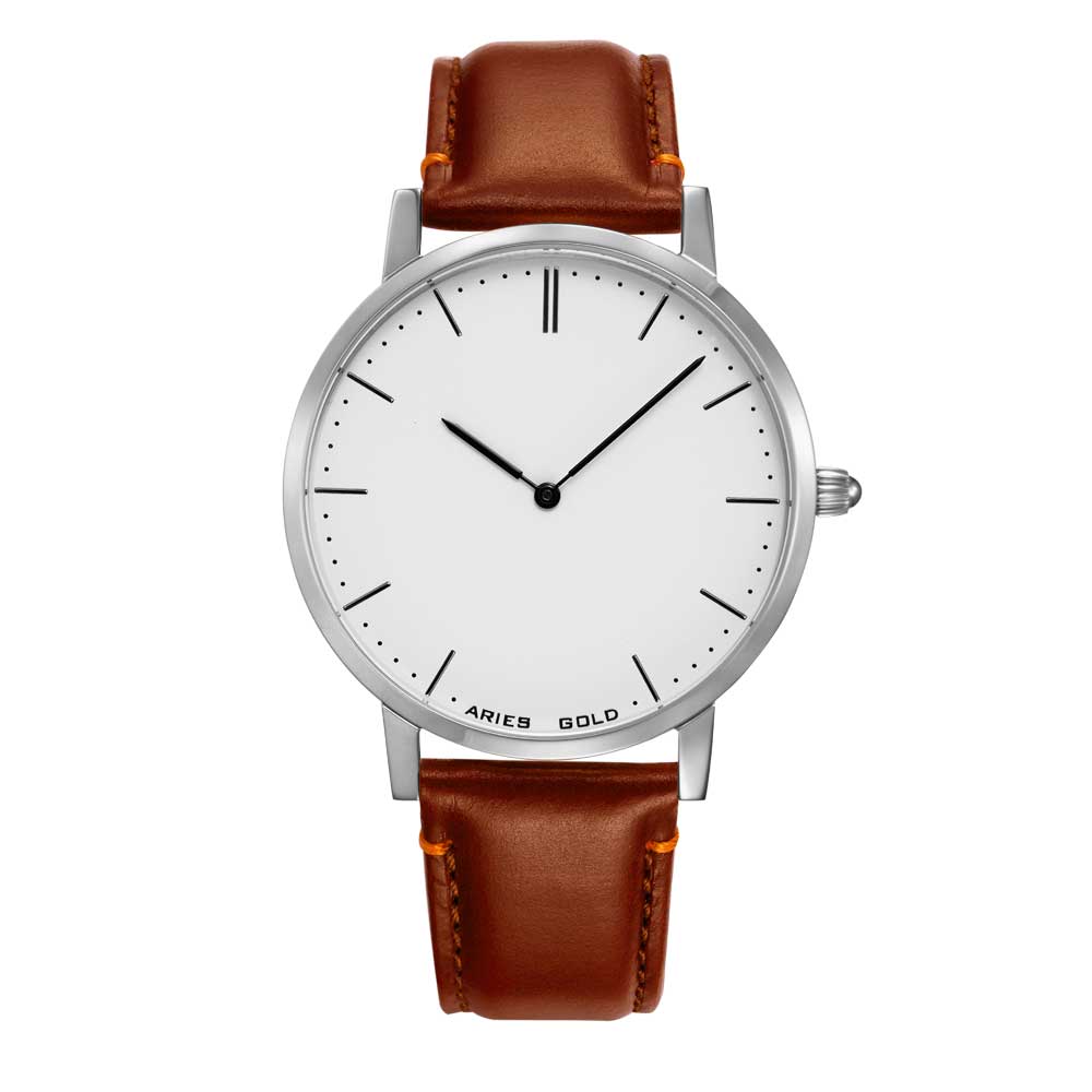 ARIES GOLD URBAN TANGO G 1007 S-W BROWN LEATHER STRAP MEN'S WATCH - H2 Hub Watches