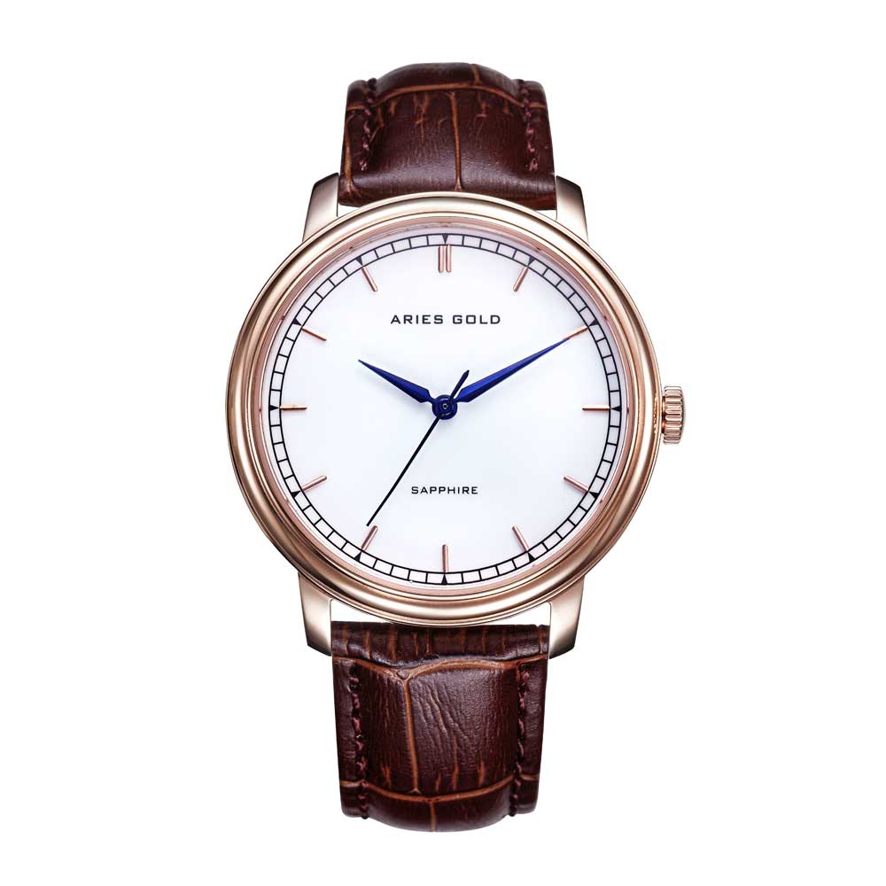 ARIES GOLD ANALOG QUARTZ STAINLESS STEEL G 1012Z RG-W ROSE GOLD LEATHER STRAP MEN'S WATCH - H2 Hub Watches