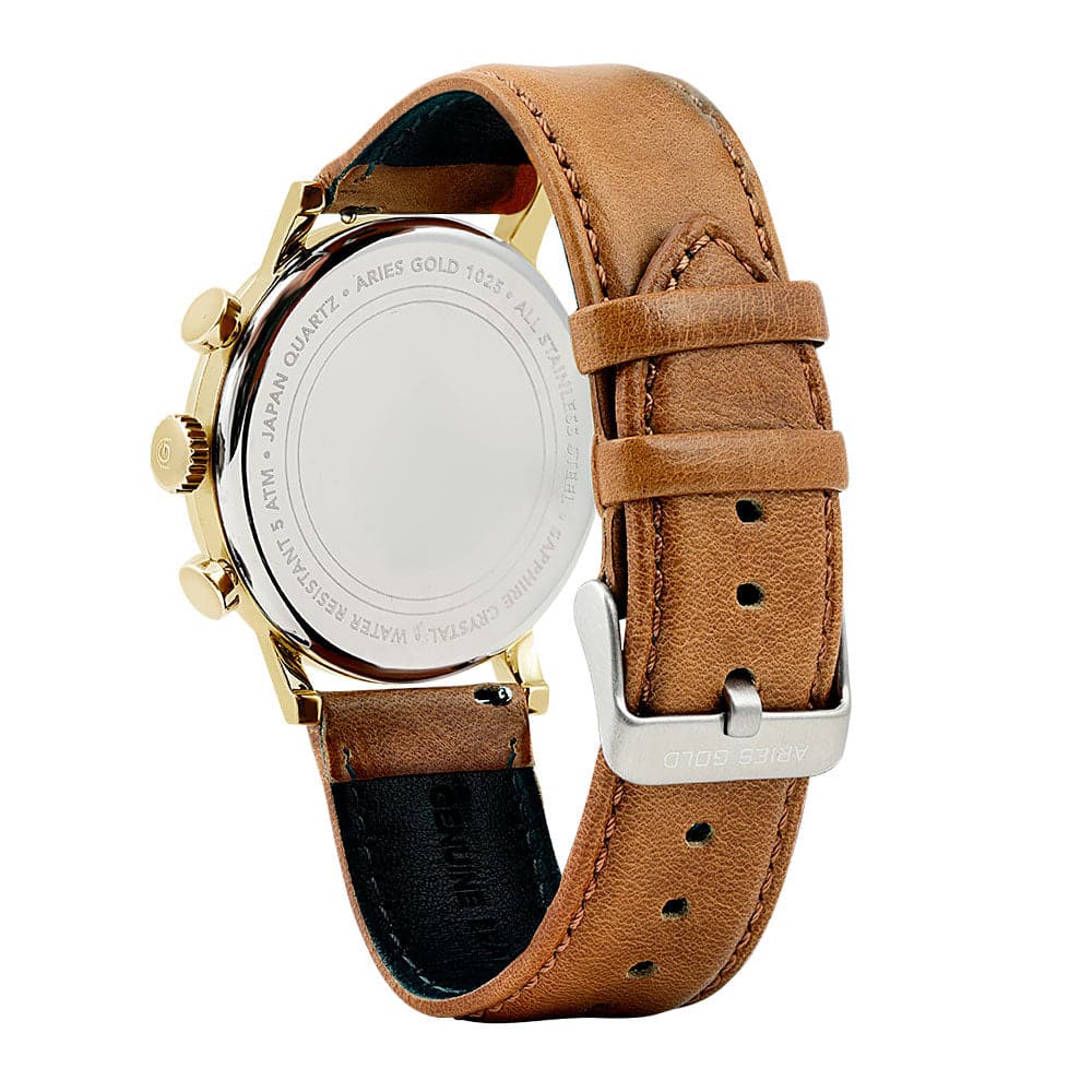 ARIES GOLD URBAN JOURNEY G 1025 G-W BROWN LEATHER STRAP MEN'S WATCH - H2 Hub Watches