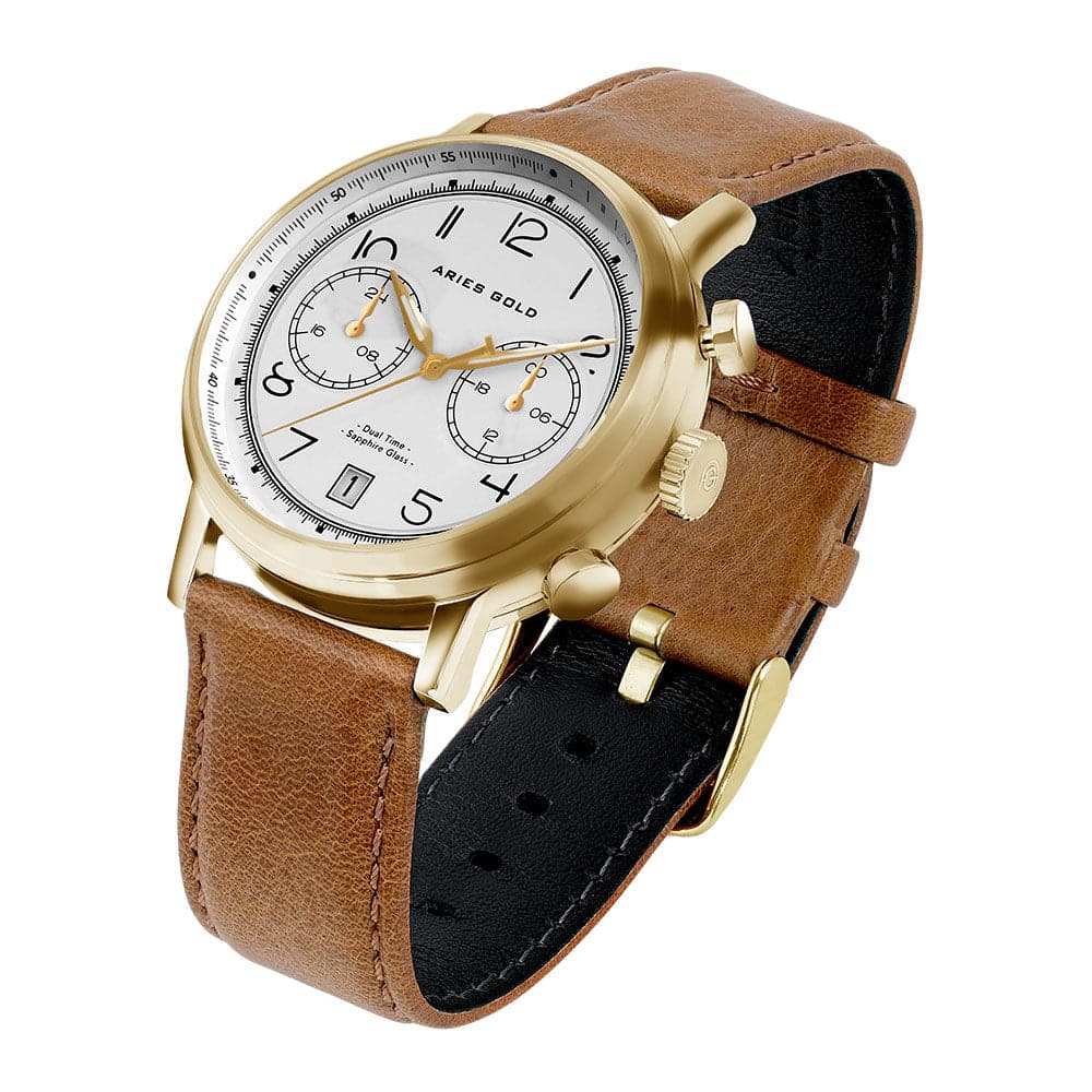 ARIES GOLD URBAN JOURNEY G 1025 G-W BROWN LEATHER STRAP MEN'S WATCH - H2 Hub Watches