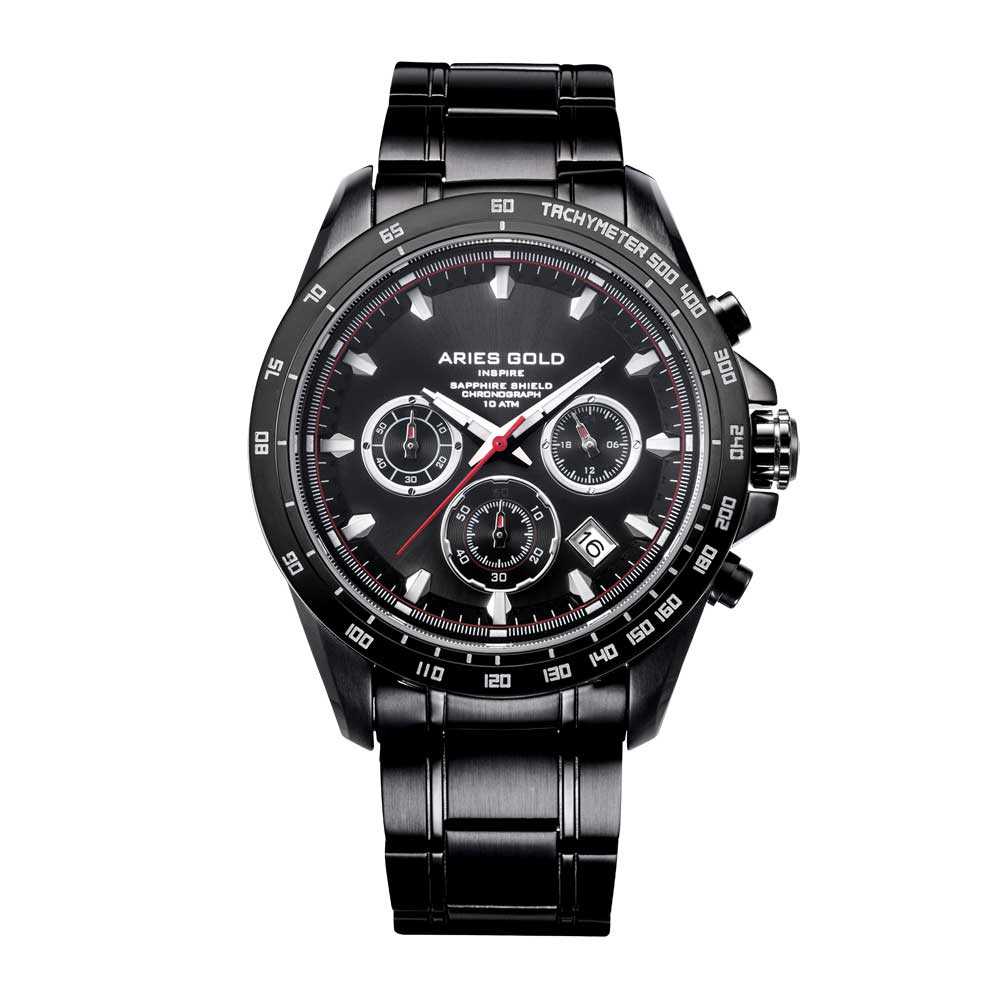 ARIES GOLD DRIFTER CHRONOGRAPH BLACK STAINLESS STEEL G 7001 BK-BK MEN'S WATCH - H2 Hub Watches