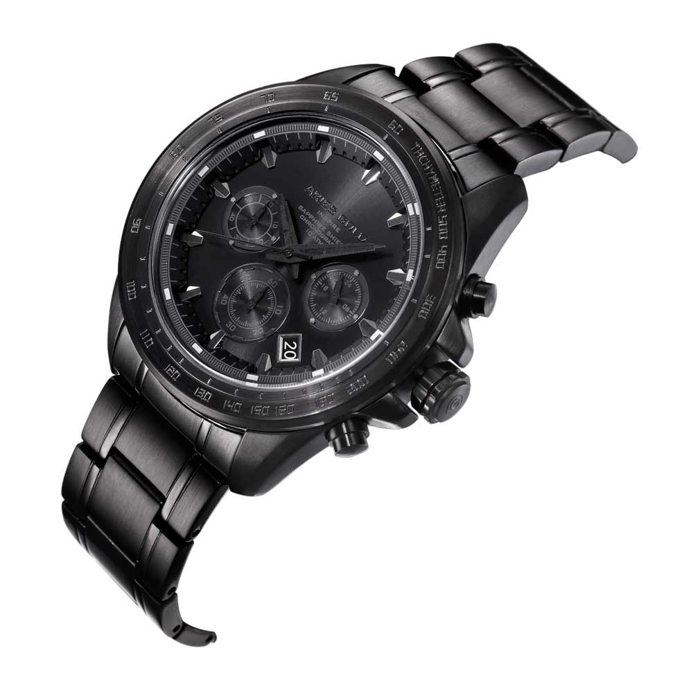 ARIES GOLD DRIFTER CHRONOGRAPH BLACK STAINLESS STEEL BLACK-OUT G 7001 BK-OUT MEN'S WATCH - H2 Hub Watches