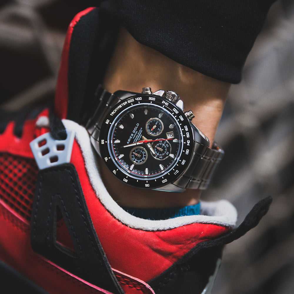 ARIES GOLD DRIFTER CHRONOGRAPH SILVER STAINLESS STEEL G 7001 SBK-BK MEN'S WATCH - H2 Hub Watches