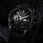 ARIES GOLD CHRONOGRAPH JOLTER BLACK STAINLESS STEEL G 7008 BK-BK LEATHER STRAP MEN'S WATCH - H2 Hub Watches