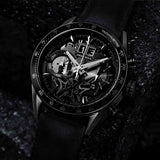 ARIES GOLD CHRONOGRAPH JOLTER BLACK STAINLESS STEEL G 7008 BK-BK LEATHER STRAP MEN'S WATCH - H2 Hub Watches