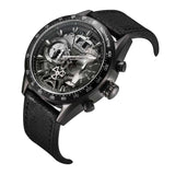 ARIES GOLD CHRONOGRAPH JOLTER BLACK STAINLESS STEEL G 7008 BK-BK LEATHER STRAP MEN'S WATCH - H2 Hub Watches