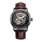 ARIES GOLD AUTOMATIC INFINUM EL TORO SILVER STAINLESS STEEL G 9005 AS-BK BROWN LEATHER STRAP MEN'S WATCH - H2 Hub Watches