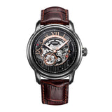 ARIES GOLD AUTOMATIC INFINUM EL TORO SILVER STAINLESS STEEL G 9005 AS-BK BROWN LEATHER STRAP MEN'S WATCH - H2 Hub Watches