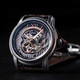 ARIES GOLD AUTOMATIC INFINUM EL TORO SILVER STAINLESS STEEL G 9005 AS-BK BROWN LEATHER STRAP MEN'S WATCH - H2 Hub Watches