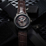 ARIES GOLD AUTOMATIC INFINUM EL TORO SILVER STAINLESS STEEL G 9005 AS-BK BROWN LEATHER STRAP MEN'S WATCH - H2 Hub Watches