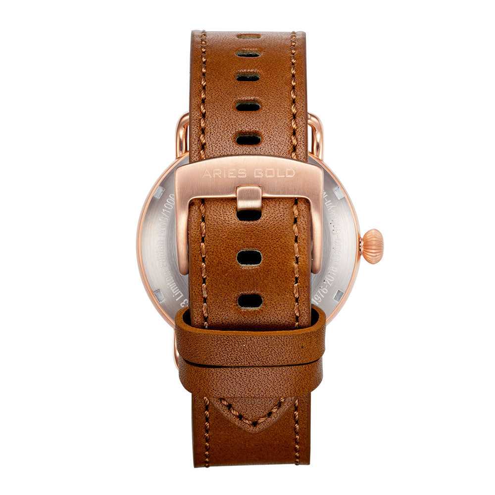 ARIES GOLD AUTOMATIC ROCKY LIMITED EDITION INVINCIBLE ROSE GOLD STAINLESS STEEL G 9013 RG-W LEATHER STRAP MEN'S WATCH - H2 Hub Watches