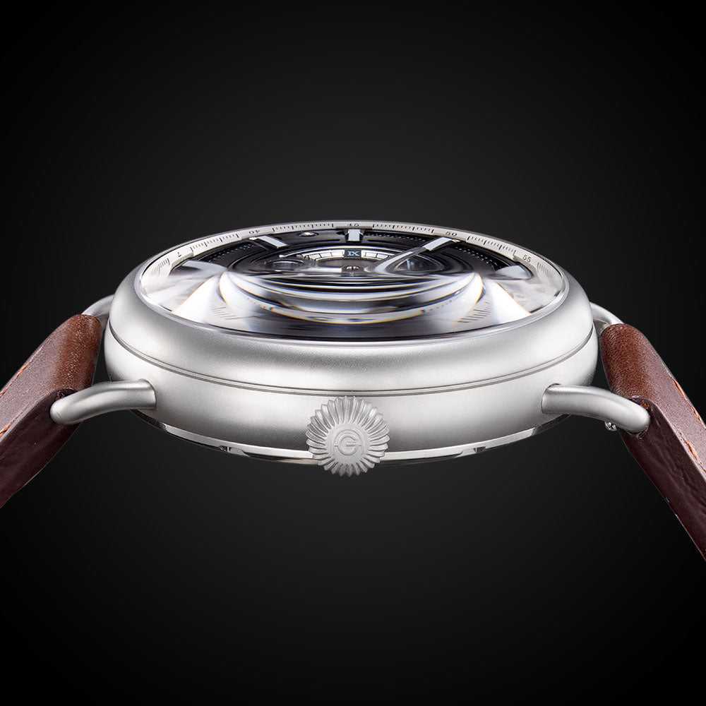 ARIES GOLD AUTOMATIC ROCKY LIMITED EDITION INVINCIBLE SILVER STAINLESS STEEL G 9013 S-BK LEATHER STRAP MEN'S WATCH - H2 Hub Watches