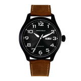 ARIES GOLD AUTOMATIC ESCALATE BLACK STAINLESS STEEL G 9017 BK-BK BROWN LEATHER STRAP MEN'S WATCH - H2 Hub Watches