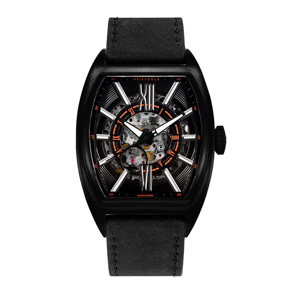 ARIES GOLD AUTOMATIC INFINUM CRUISER G 9018 BK-BK BLACK LEATHER STRAP MEN'S WATCH - H2 Hub Watches