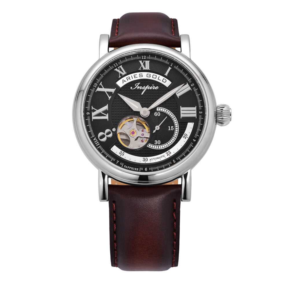ARIES GOLD AUTOMATIC INSPIRE GAUNTLET VINTAGE ROSE GOLD STAINLESS STEEL G 903 S-BK BROWN LEATHER STRAP MEN'S WATCH - H2 Hub Watches