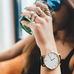 ARIES GOLD URBAN TANGO GOLD STAINLESS STEEL G 1007 G-W BLACK LEATHER STRAP MEN'S WATCH - H2 Hub Watches