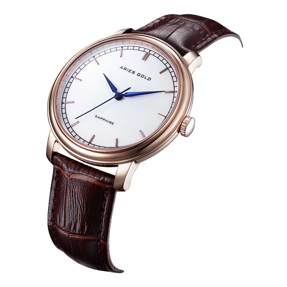 ARIES GOLD ANALOG QUARTZ STAINLESS STEEL G 1012Z RG-W ROSE GOLD LEATHER STRAP MEN'S WATCH - H2 Hub Watches