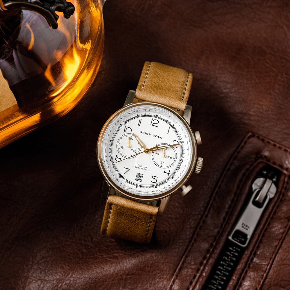 ARIES GOLD URBAN JOURNEY G 1025 G-W BROWN LEATHER STRAP MEN'S WATCH - H2 Hub Watches